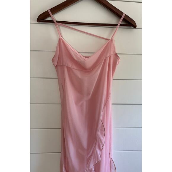 Pink Mesh Ruffle Hem Ruched Midi Dress by Cider | XS | Y2K Party Vibes | NWT - Picture 9 of 11